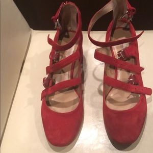 Red Suede Banana Republic strappy shoes